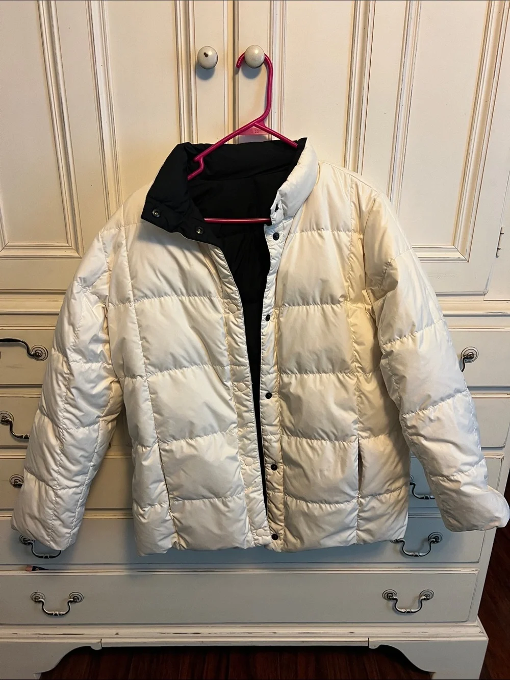 Lands' End Women's cream and black reversible coat